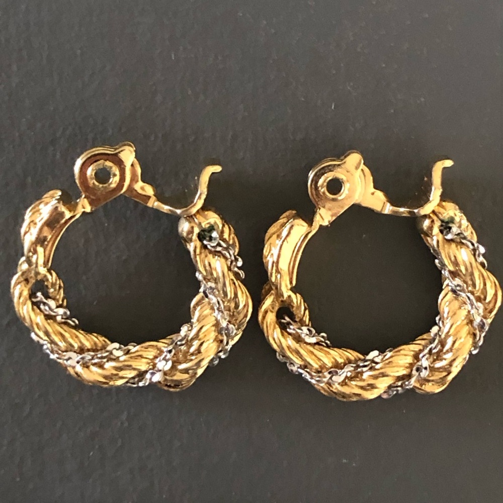 2 Pairs Vintage Monet (1980’s) Gold Tone and Silver Hoop Earrings - Picture 7 of 9